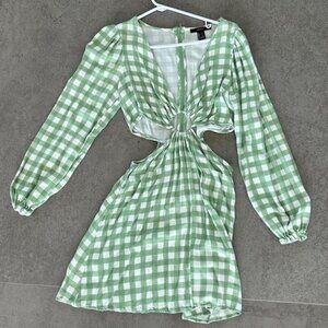 Green and white checkered dress with cutouts